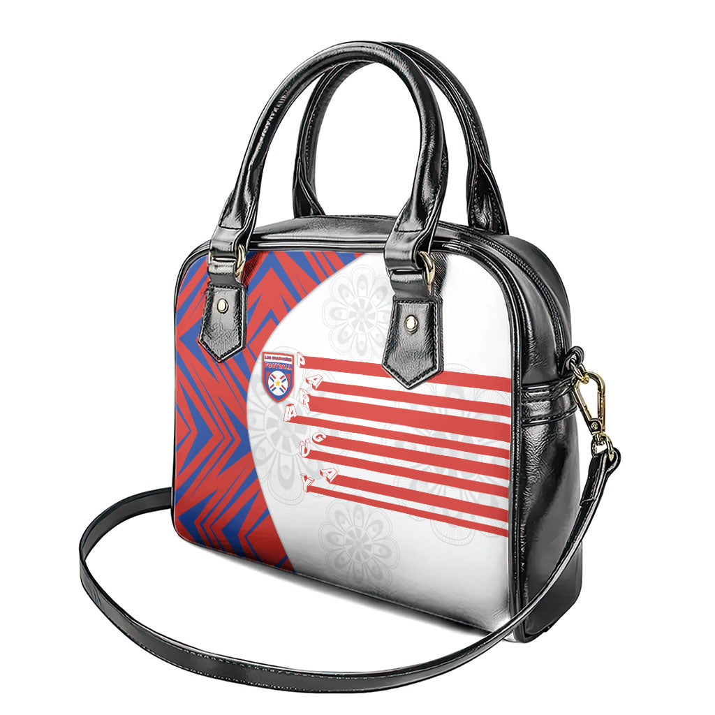 Paraguay Football Shoulder Handbag Stripes Typography With Nanduti Flower Patterns
