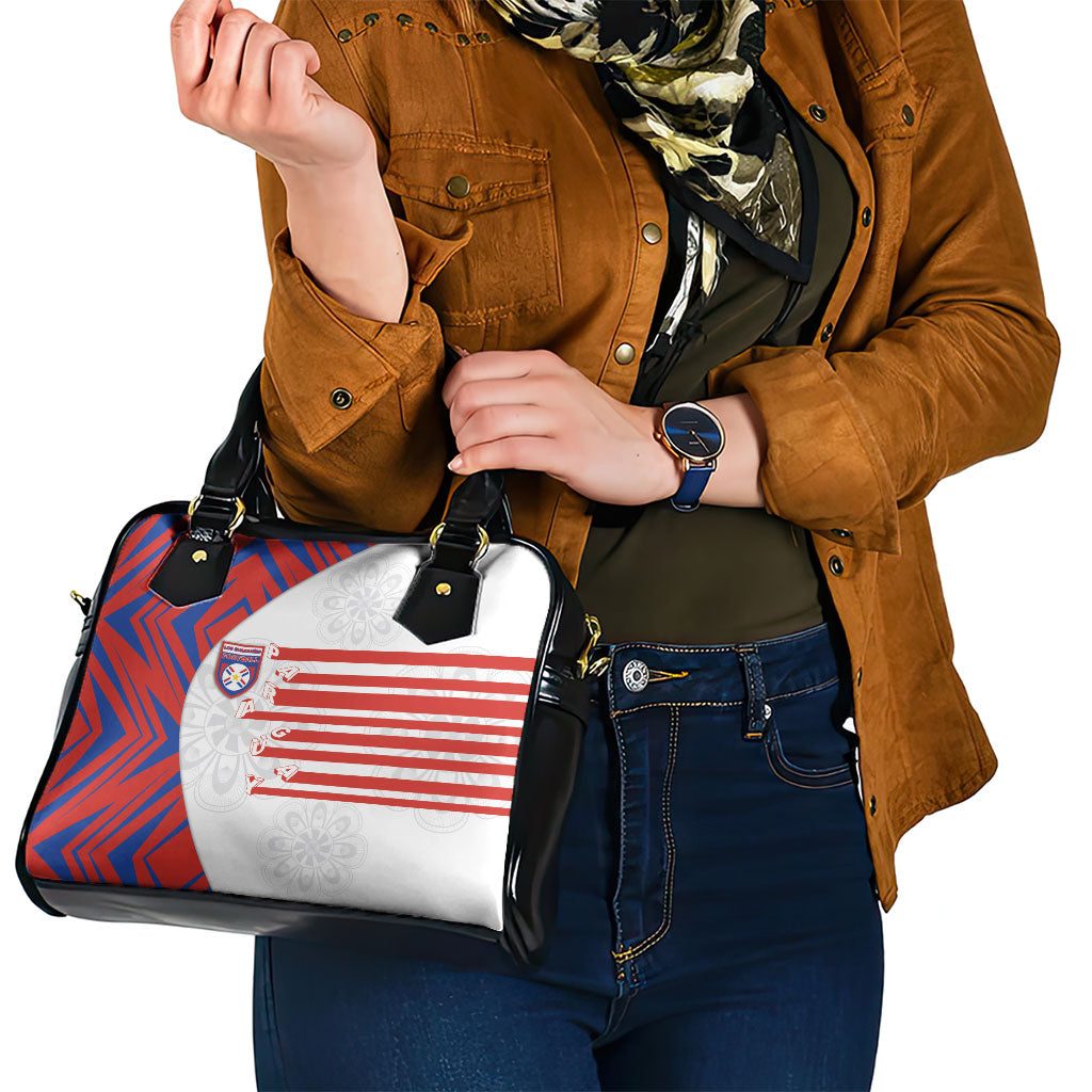 Paraguay Football Shoulder Handbag Stripes Typography With Nanduti Flower Patterns
