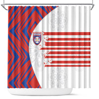Paraguay Football Shower Curtain Stripes Typography With Nanduti Flower Patterns