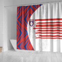 Paraguay Football Shower Curtain Stripes Typography With Nanduti Flower Patterns