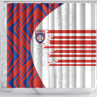 Paraguay Football Shower Curtain Stripes Typography With Nanduti Flower Patterns