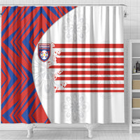 Paraguay Football Shower Curtain Stripes Typography With Nanduti Flower Patterns