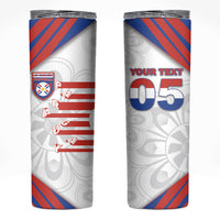 Custom Paraguay Football Skinny Tumbler Stripes Typography With Nanduti Flower Patterns