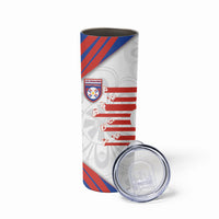 Custom Paraguay Football Skinny Tumbler Stripes Typography With Nanduti Flower Patterns