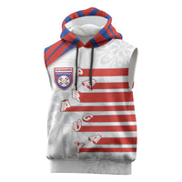 Custom Paraguay Football Sleeveless Hoodie Stripes Typography With Nanduti Flower Patterns