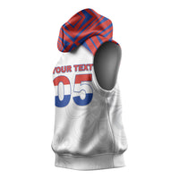 Custom Paraguay Football Sleeveless Hoodie Stripes Typography With Nanduti Flower Patterns