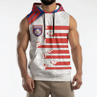 Custom Paraguay Football Sleeveless Hoodie Stripes Typography With Nanduti Flower Patterns
