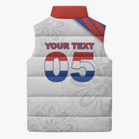 Custom Paraguay Football Sleeveless Puffer Jacket Stripes Typography With Nanduti Flower Patterns