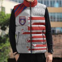 Custom Paraguay Football Sleeveless Puffer Jacket Stripes Typography With Nanduti Flower Patterns