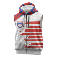 Custom Paraguay Football Sleeveless Zip Hoodie Stripes Typography With Nanduti Flower Patterns
