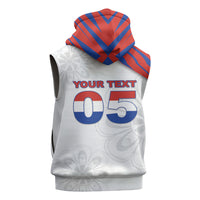 Custom Paraguay Football Sleeveless Zip Hoodie Stripes Typography With Nanduti Flower Patterns