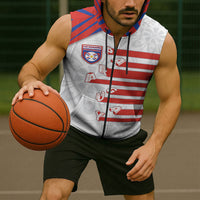 Custom Paraguay Football Sleeveless Zip Hoodie Stripes Typography With Nanduti Flower Patterns