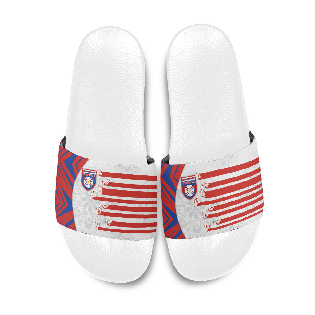 Paraguay Football Slide Sandals Stripes Typography With Nanduti Flower Patterns