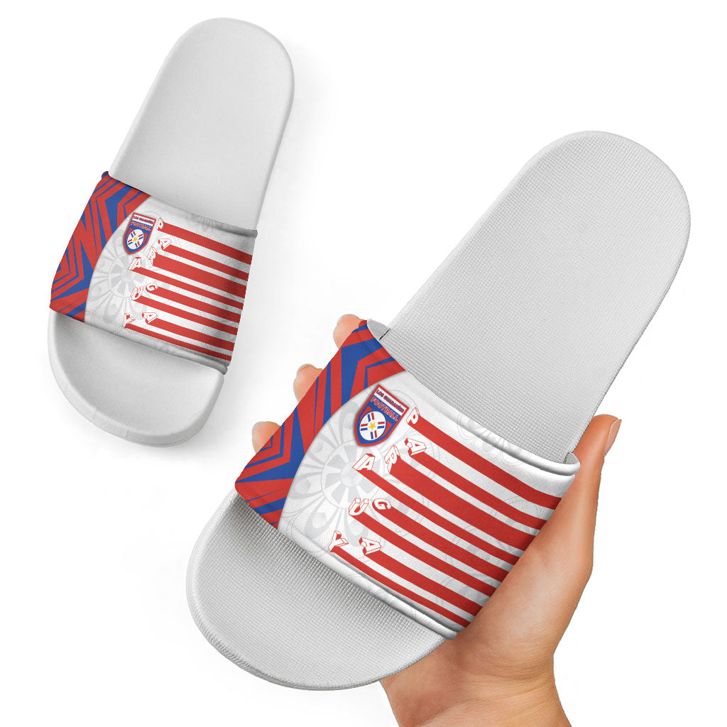 Paraguay Football Slide Sandals Stripes Typography With Nanduti Flower Patterns