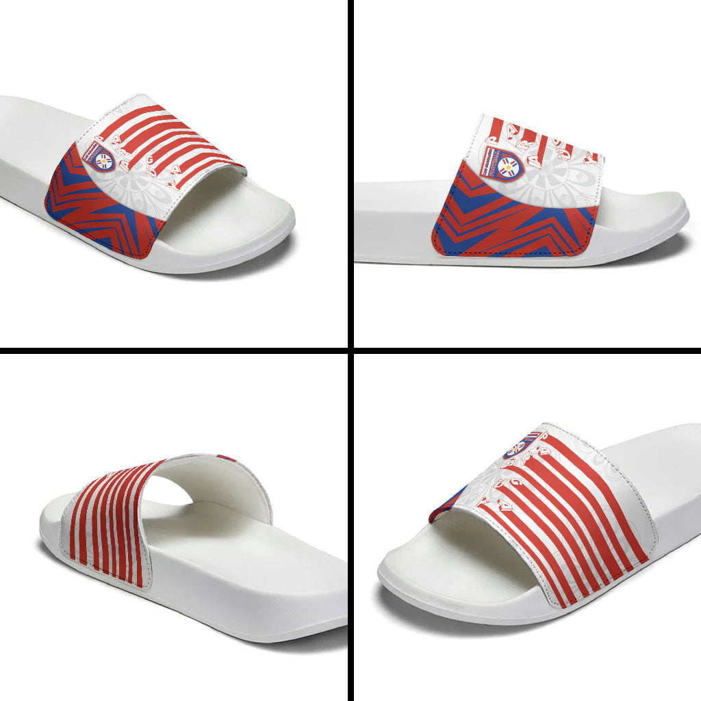 Paraguay Football Slide Sandals Stripes Typography With Nanduti Flower Patterns