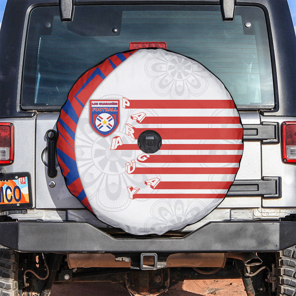 Paraguay Football Spare Tire Cover Stripes Typography With Nanduti Flower Patterns
