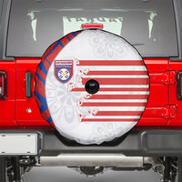 Paraguay Football Spare Tire Cover Stripes Typography With Nanduti Flower Patterns