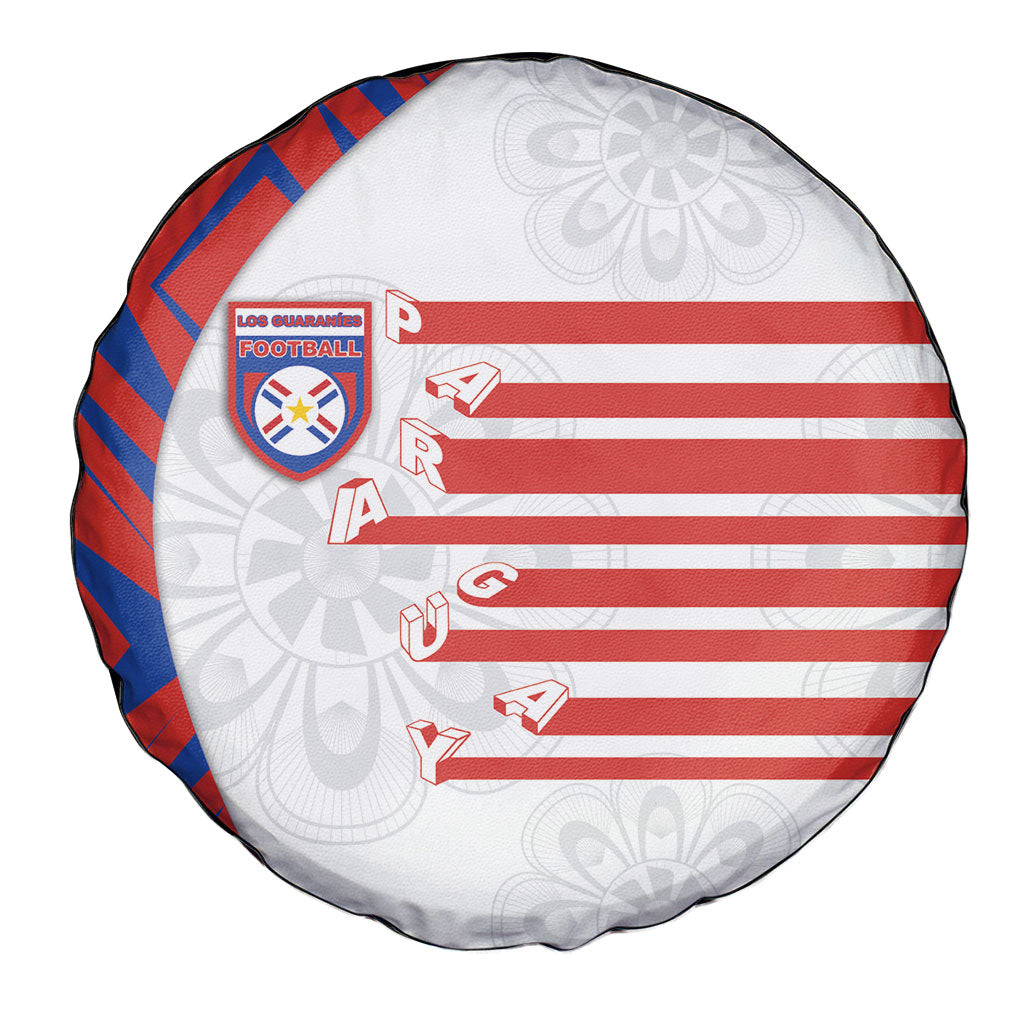 Paraguay Football Spare Tire Cover Stripes Typography With Nanduti Flower Patterns