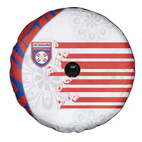 Paraguay Football Spare Tire Cover Stripes Typography With Nanduti Flower Patterns
