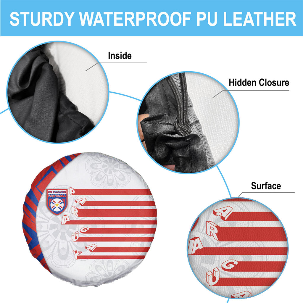 Paraguay Football Spare Tire Cover Stripes Typography With Nanduti Flower Patterns