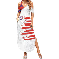 Custom Paraguay Football Summer Maxi Dress Stripes Typography With Nanduti Flower Patterns