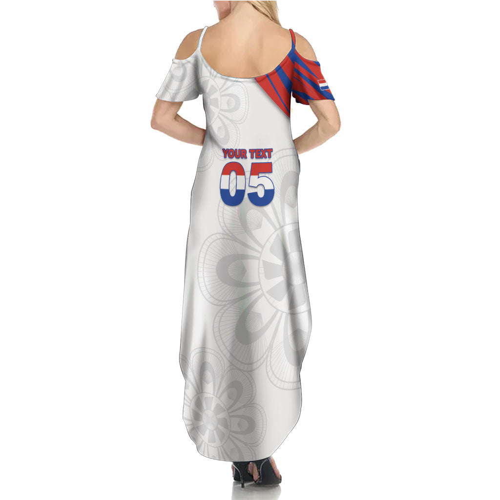 Custom Paraguay Football Summer Maxi Dress Stripes Typography With Nanduti Flower Patterns