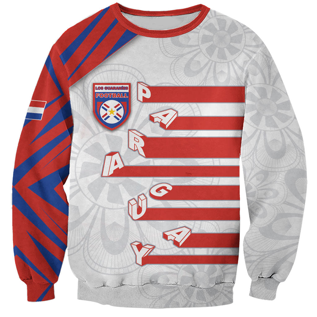 Custom Paraguay Football Sweatshirt Stripes Typography With Nanduti Flower Patterns