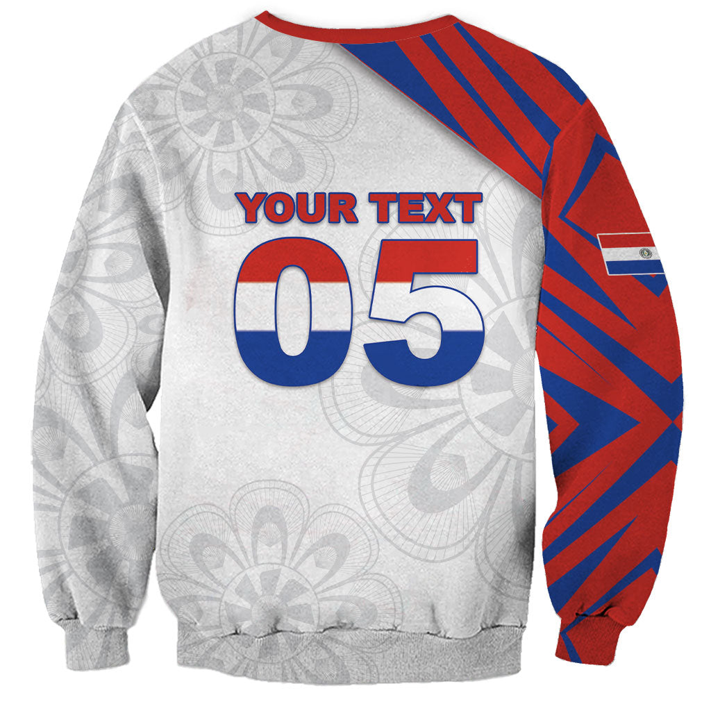 Custom Paraguay Football Sweatshirt Stripes Typography With Nanduti Flower Patterns