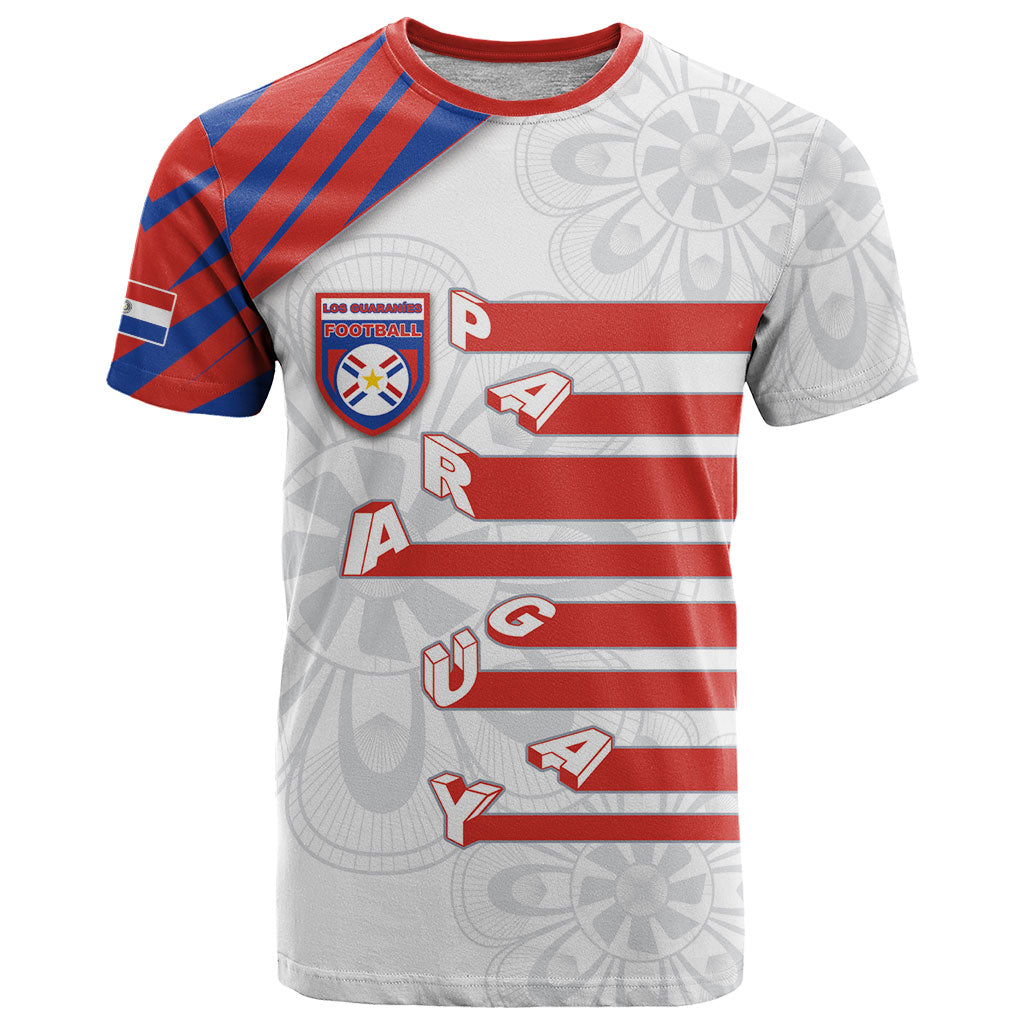 Custom Paraguay Football T Shirt Stripes Typography With Nanduti Flower Patterns