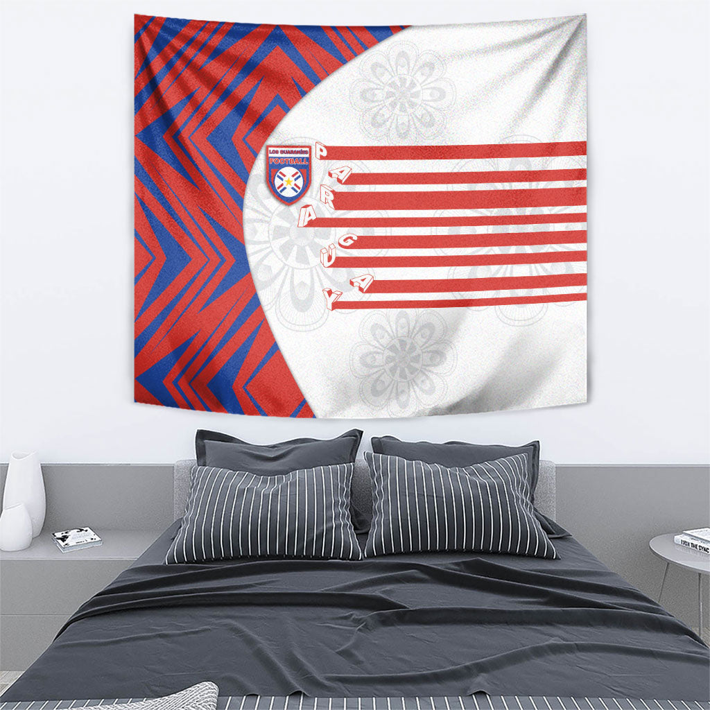 Paraguay Football Tapestry Stripes Typography With Nanduti Flower Patterns