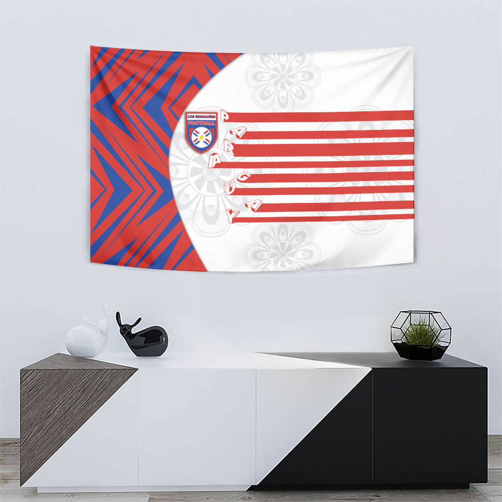 Paraguay Football Tapestry Stripes Typography With Nanduti Flower Patterns