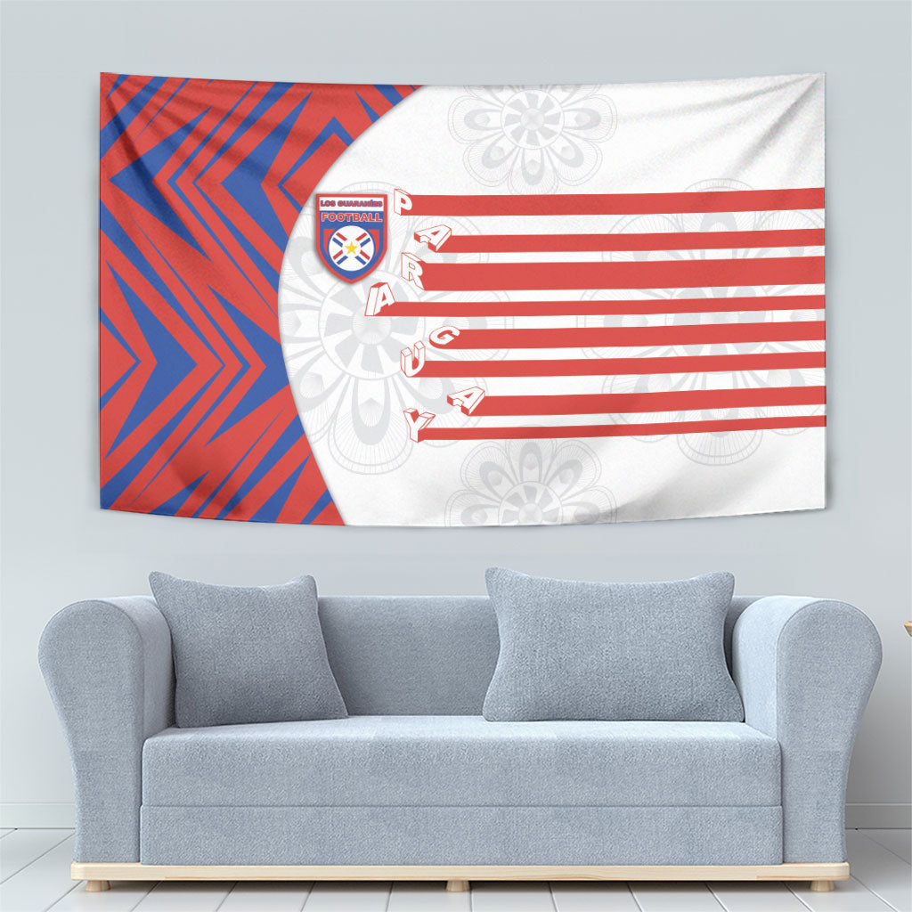 Paraguay Football Tapestry Stripes Typography With Nanduti Flower Patterns