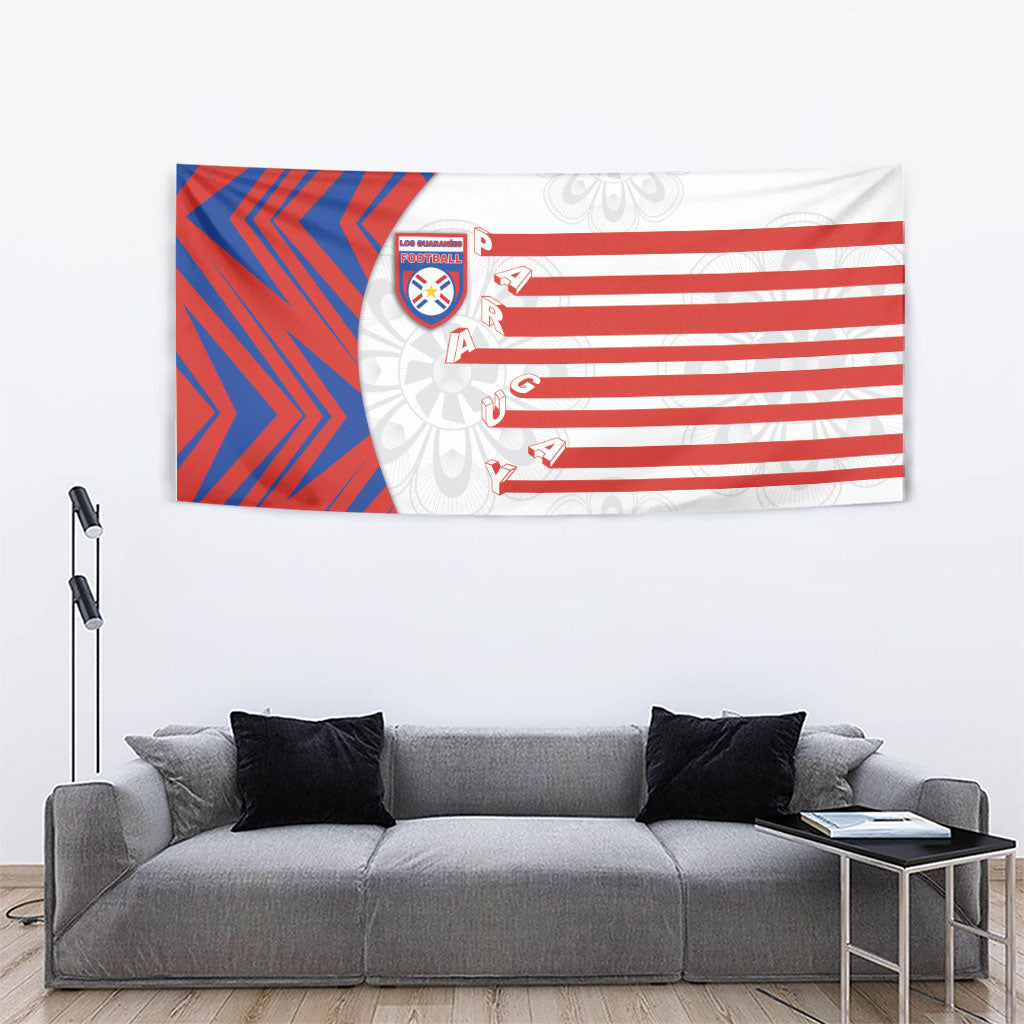Paraguay Football Tapestry Stripes Typography With Nanduti Flower Patterns