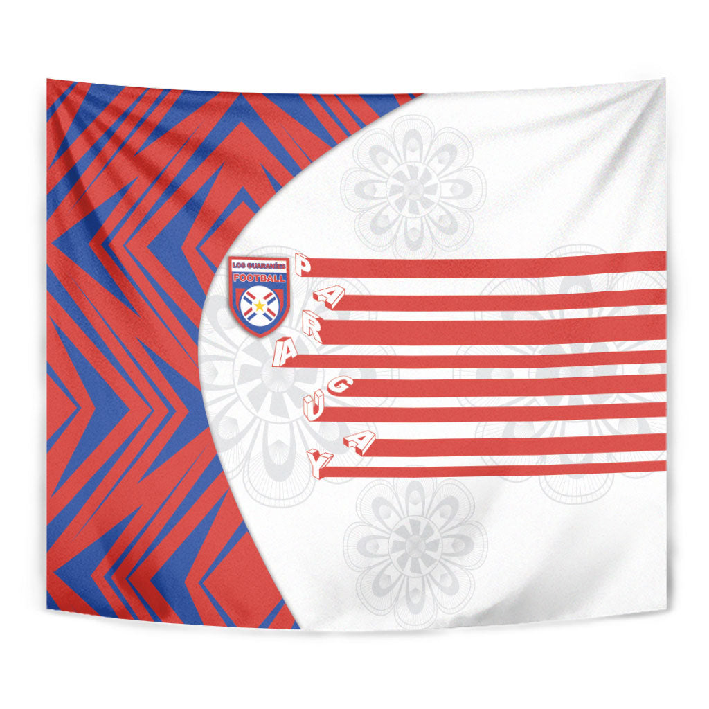 Paraguay Football Tapestry Stripes Typography With Nanduti Flower Patterns
