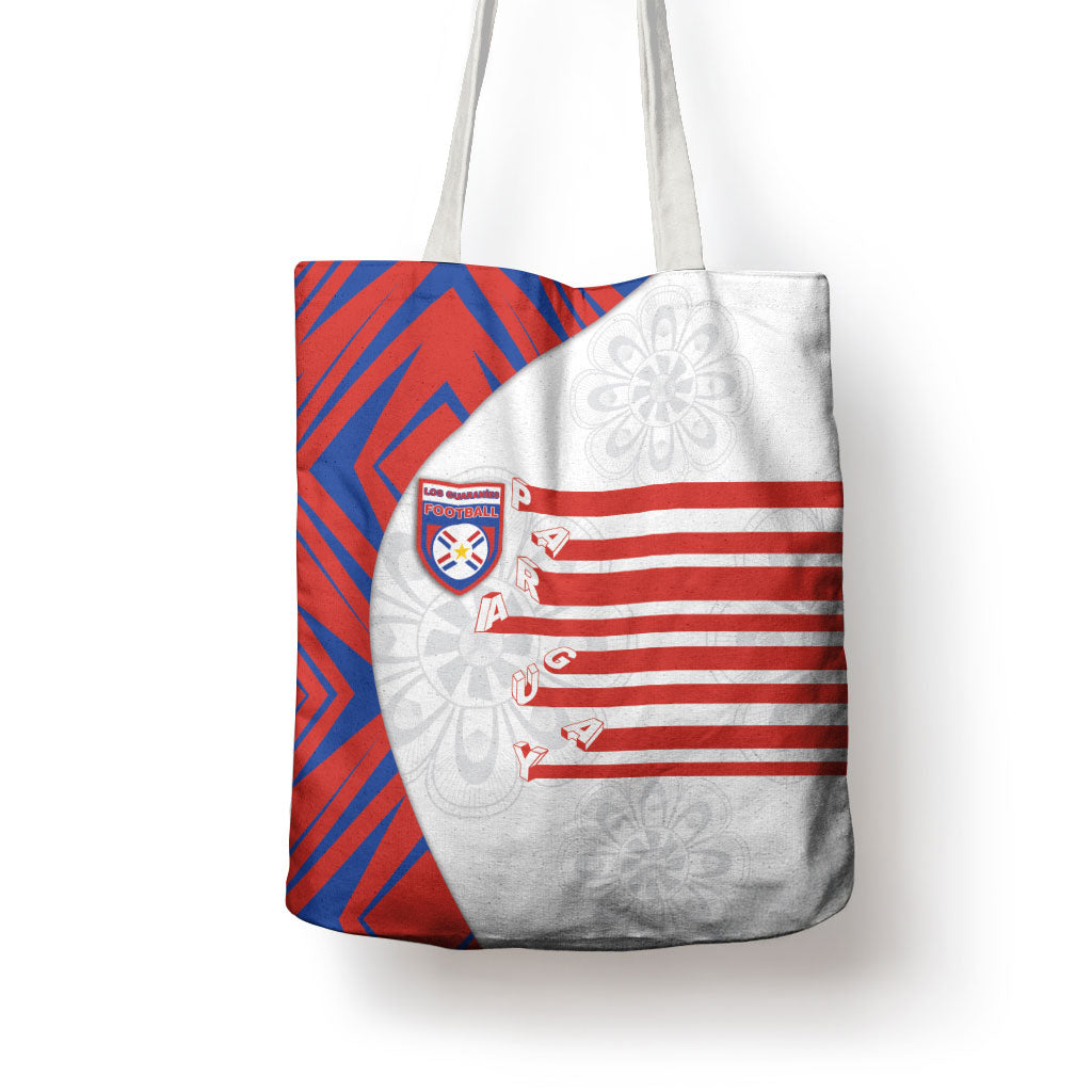 Paraguay Football Tote Bag Stripes Typography With Nanduti Flower Patterns