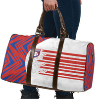 Paraguay Football Travel Bag Stripes Typography With Nanduti Flower Patterns