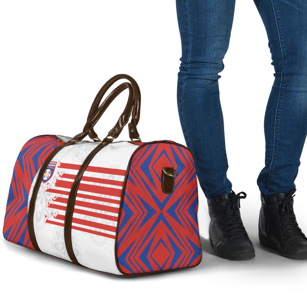 Paraguay Football Travel Bag Stripes Typography With Nanduti Flower Patterns