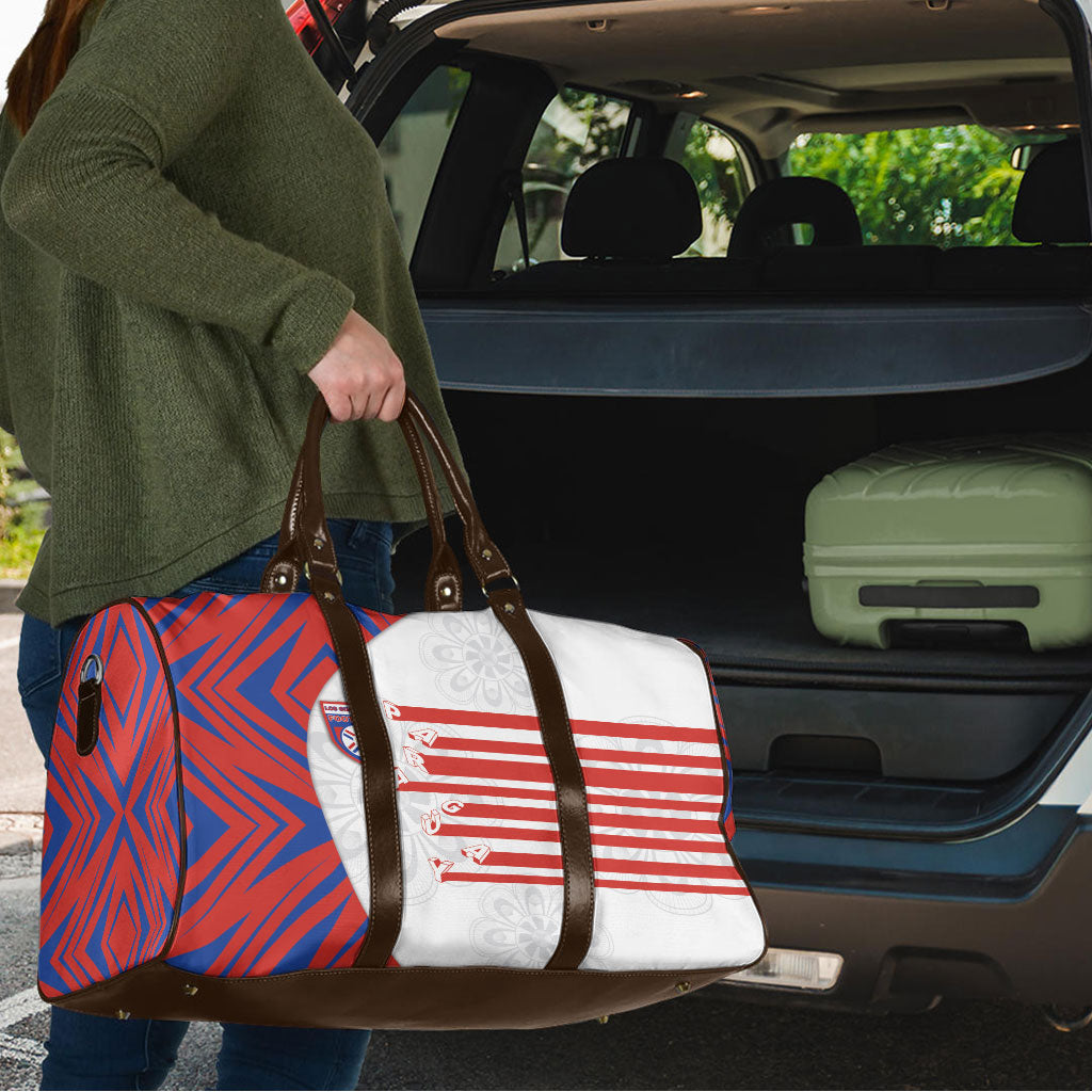 Paraguay Football Travel Bag Stripes Typography With Nanduti Flower Patterns