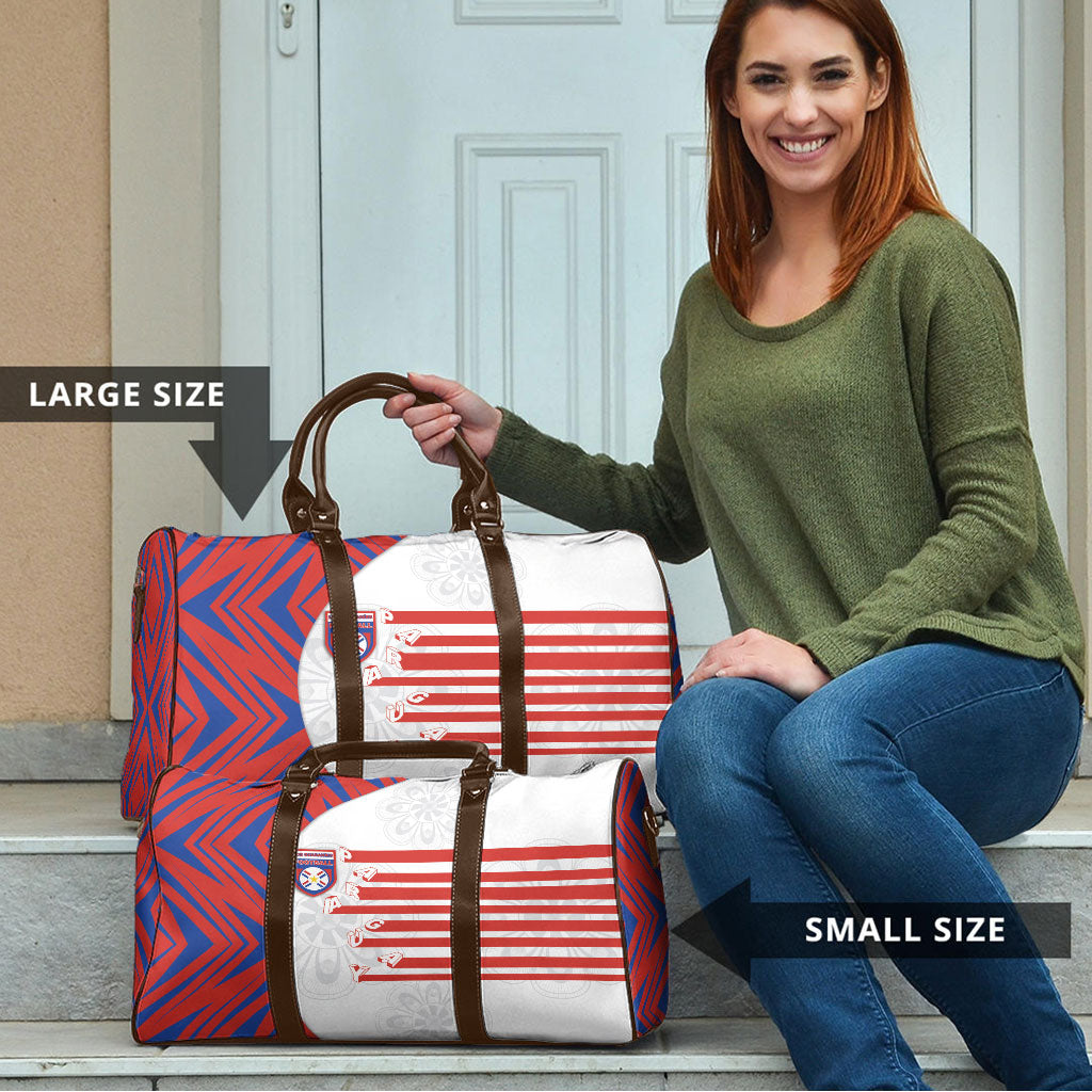 Paraguay Football Travel Bag Stripes Typography With Nanduti Flower Patterns
