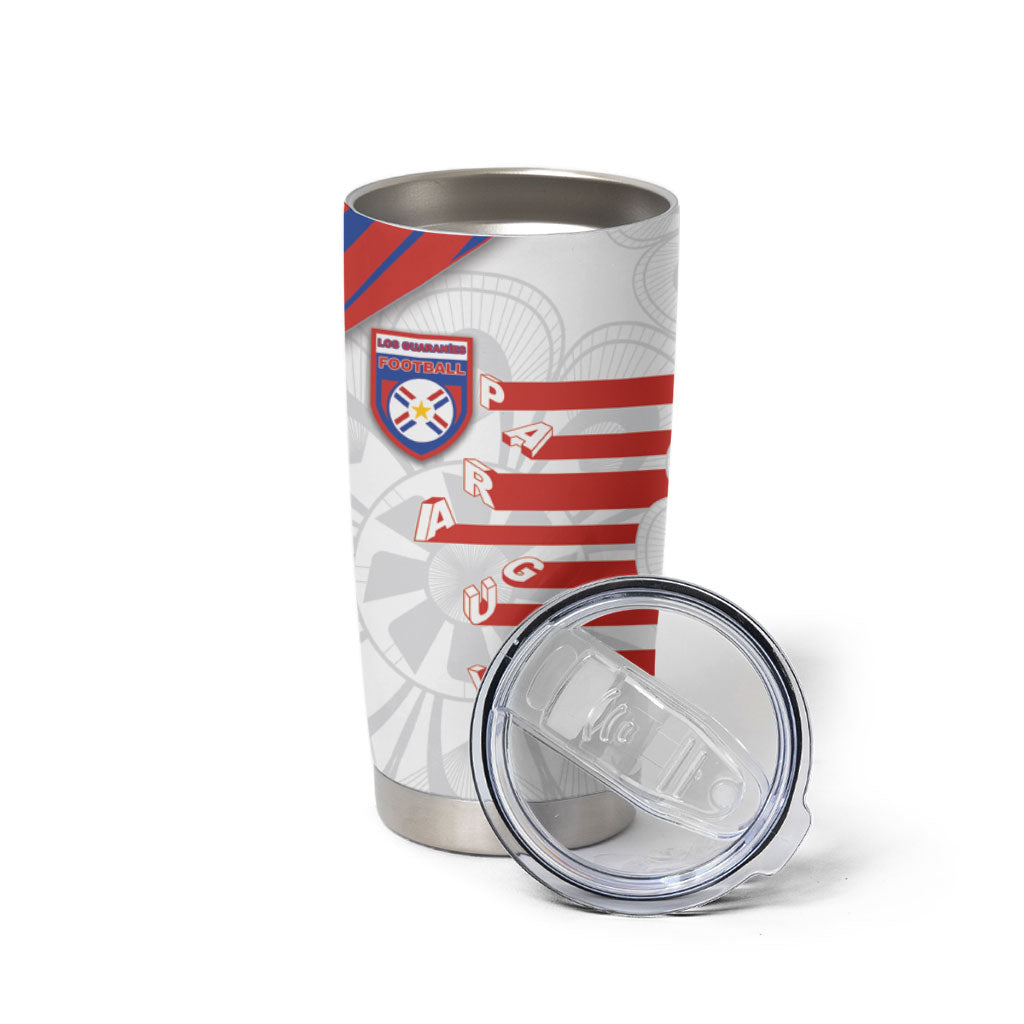 Custom Paraguay Football Tumbler Cup Stripes Typography With Nanduti Flower Patterns