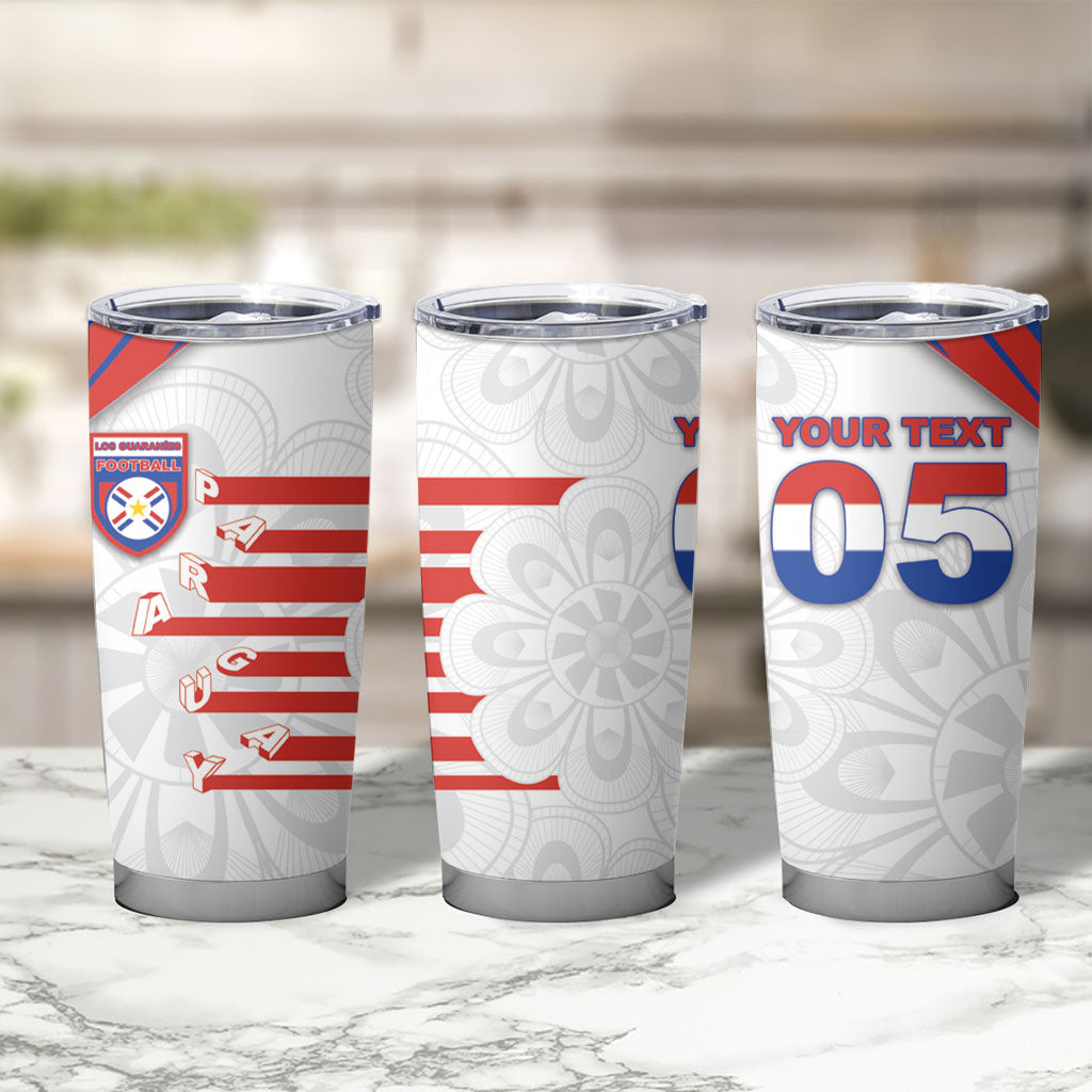 Custom Paraguay Football Tumbler Cup Stripes Typography With Nanduti Flower Patterns
