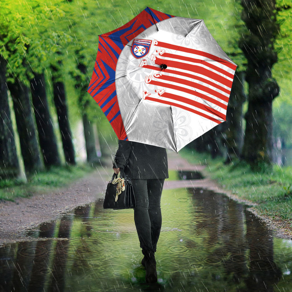 Paraguay Football Umbrella Stripes Typography With Nanduti Flower Patterns