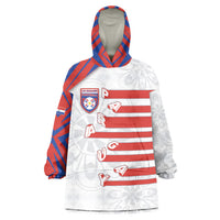 Custom Paraguay Football Wearable Blanket Hoodie Stripes Typography With Nanduti Flower Patterns