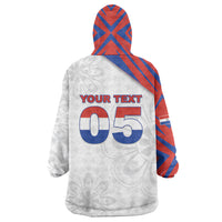 Custom Paraguay Football Wearable Blanket Hoodie Stripes Typography With Nanduti Flower Patterns