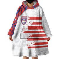 Custom Paraguay Football Wearable Blanket Hoodie Stripes Typography With Nanduti Flower Patterns