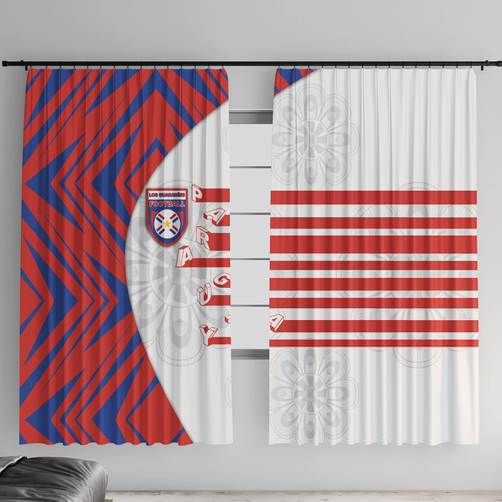 Paraguay Football Window Curtain Stripes Typography With Nanduti Flower Patterns