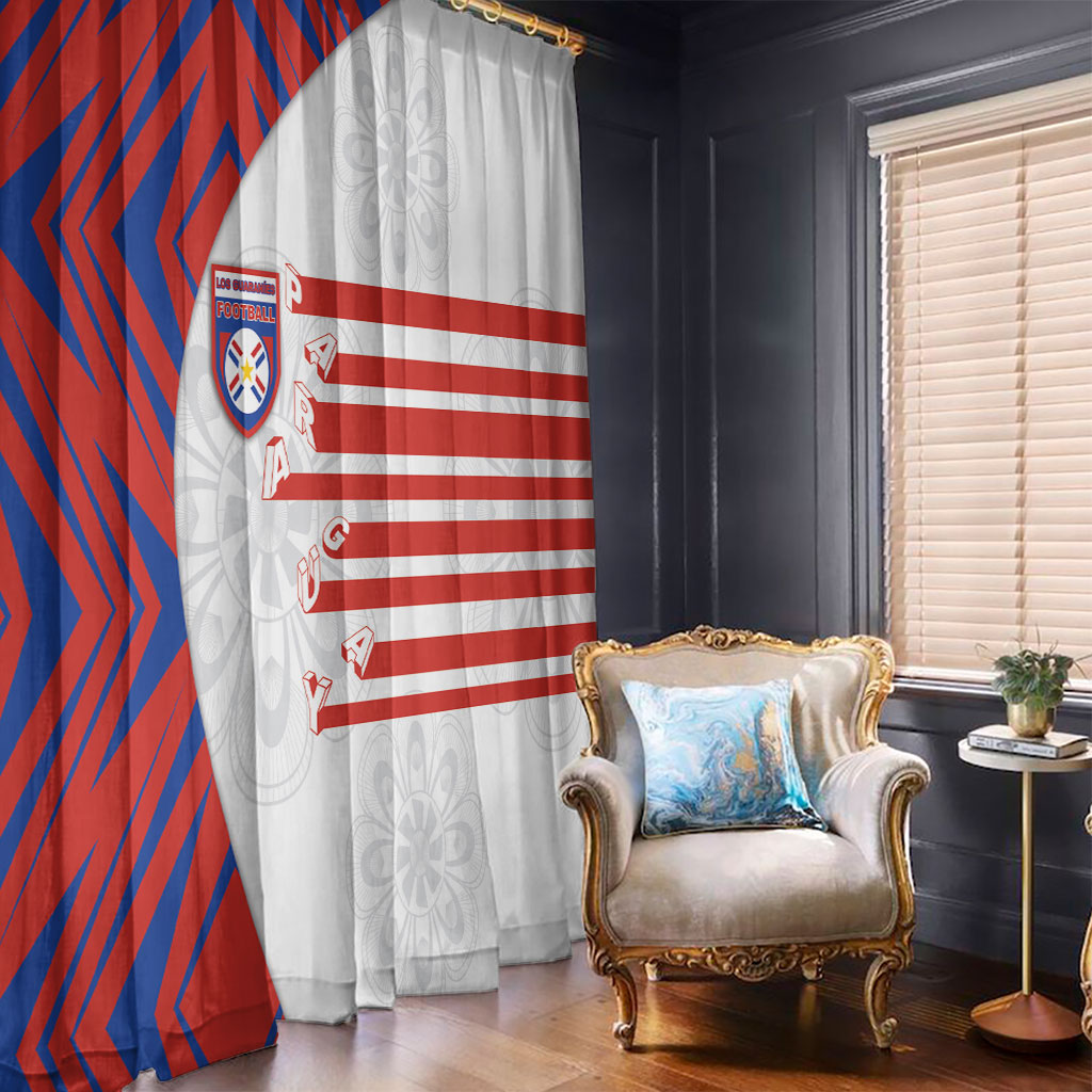 Paraguay Football Window Curtain Stripes Typography With Nanduti Flower Patterns