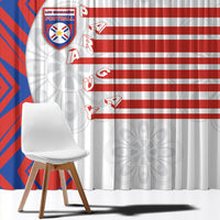 Paraguay Football Window Curtain Stripes Typography With Nanduti Flower Patterns