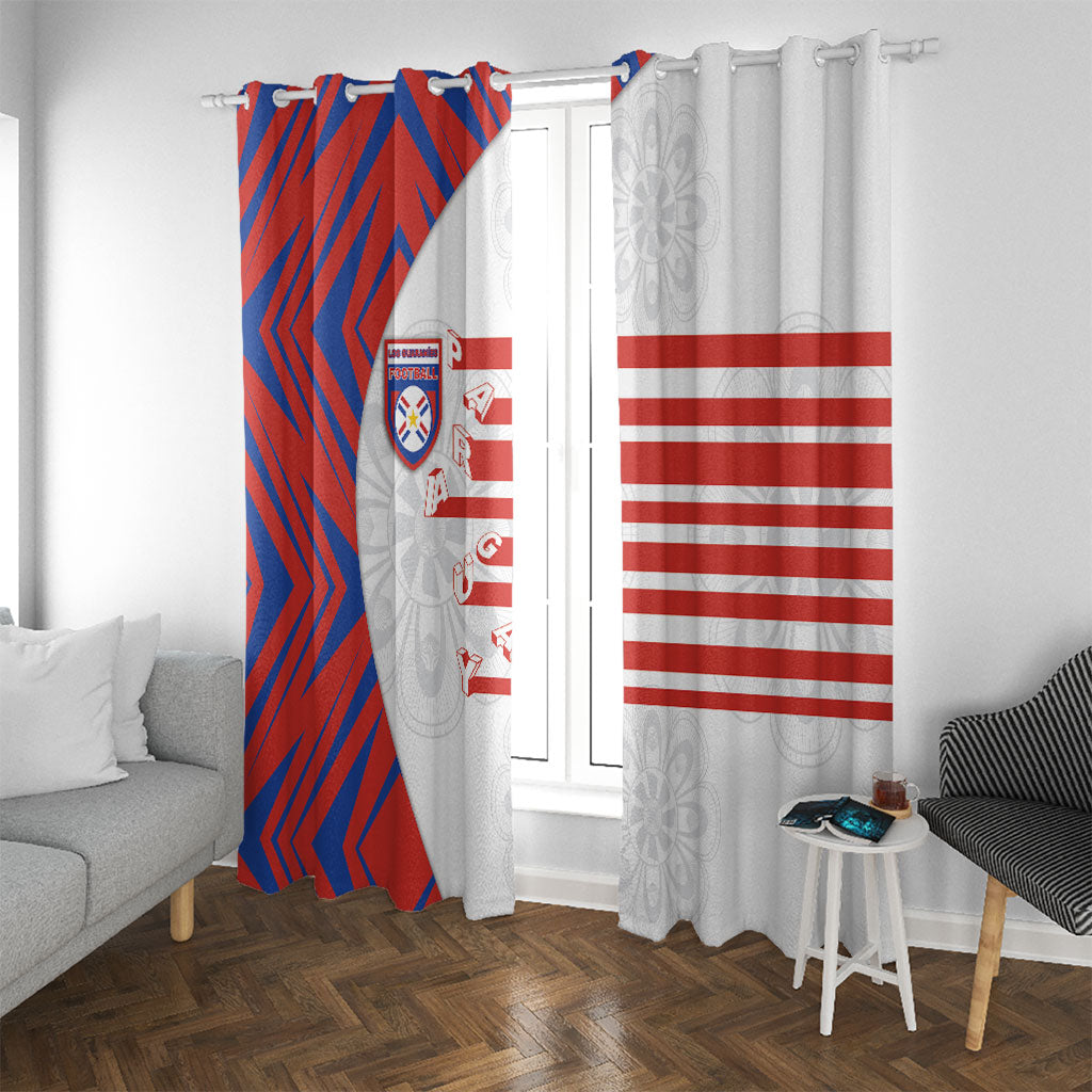 Paraguay Football Window Curtain Stripes Typography With Nanduti Flower Patterns
