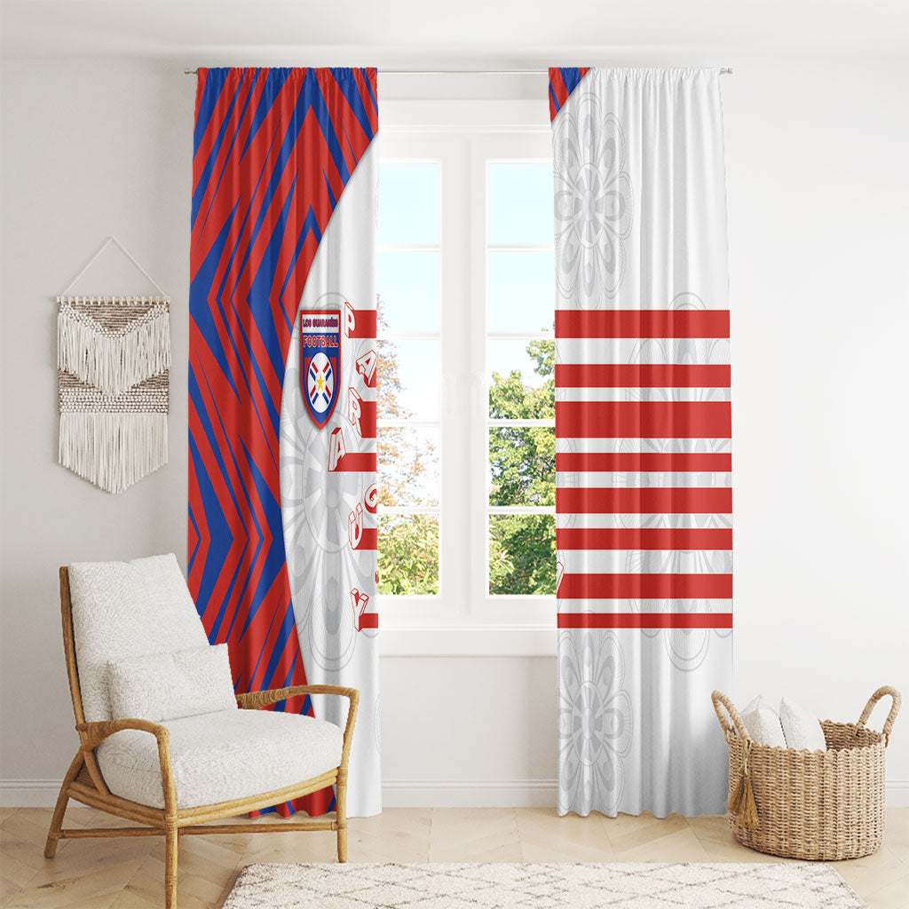 Paraguay Football Window Curtain Stripes Typography With Nanduti Flower Patterns